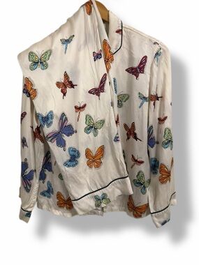 Nick & Nora 100% Silk Butterfly Pajama Set Size Small Y2K Sleepwear